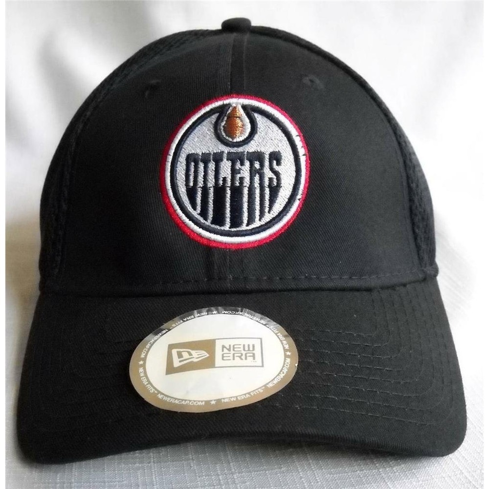 NEW ERA Edmonton OILERS Size M/L NHL Black Structured Embroidered Hat Cap